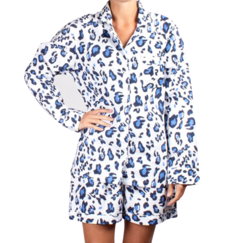 
            
                Load image into Gallery viewer, LOUNGE WEAR - NAVY LEOPARD SHORTS SET
            
        